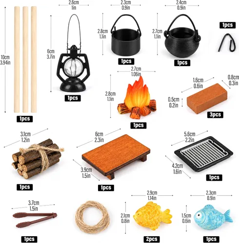 Vista 2 de Accesorios de camping a escala 1:12, casa de muñecas en miniatura, fogata