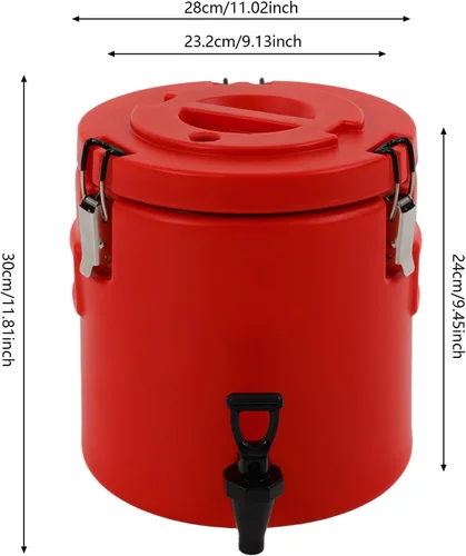 Vista 5 de Dispensador de bebidas aislado de 2.6 galones / 10 litros, dispensador de bebidas frías y calientes de acero inoxidable rojo, dispensador de bebidas