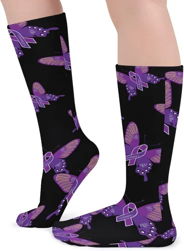 Vista 4 de Alzheimers - Calcetines de tubo para mujer con diseño de mariposa de concienciación de Alzheimers para mujer, calcetines de cosplay de alto grosor