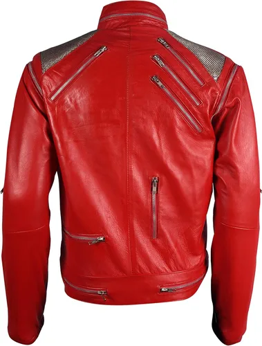 Vista 4 de (Calidad Premium) MJ Beat it Chaqueta de cuero Michael - ROJO - 100% cuero real