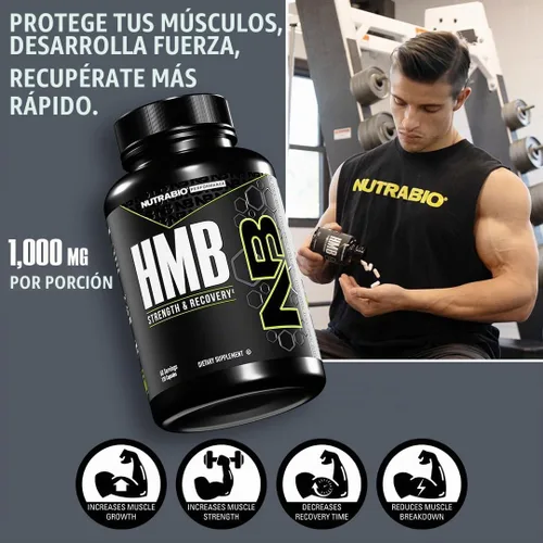 Vista 2 de NutraBio Suplemento HMB, aminoácidos, 1000 mg, 120 cápsulas