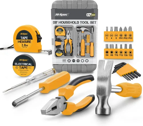 Vista 8 de Juego de herramientas Hi-Spec de 25 piezas, rosa, para el hogar, kit de bricolaje para mujeres. Juego de herramientas pequeñas y mini, básicas