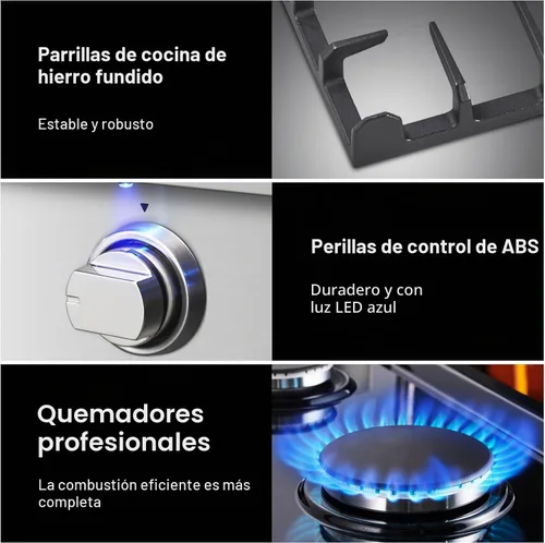Vista 8 de AAOBOSI Placa de cocina de gas de 36 pulgadas con 6 quemadores, estufa de acero inoxidable integrada de 78,000 BTU, estufa comercial independiente