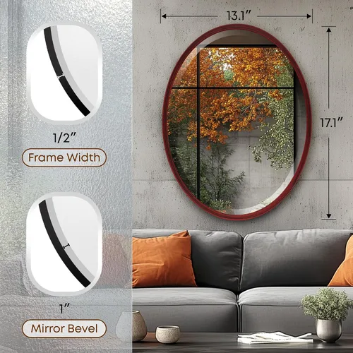 Vista 3 de OVALCREST - Espejo de pared ovalado de madera biselado para decoración del hogar, baño, tocador, dormitorio, sala de estar, pasillo - Estilo Londres