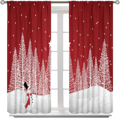 Vista 3 de Cortinas de Navidad lindas de invierno, vacaciones, regalos de Navidad, copos de nieve, elfo, sala de estar, cortinas de ventana de 42 x 45