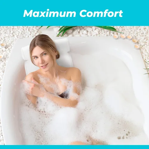 Vista 2 de BASIC CONCEPTS Almohada de bañera para soporte de cuello y espalda con gancho de secado, almohada de bañera reposacabezas lavable a máquina