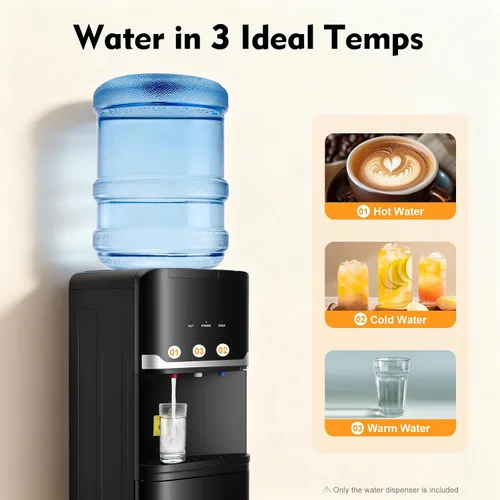 Vista 5 de Dispensador de enfriador de agua de carga superior para botellas de 5 galones, enfriador de agua de pie negro con 3 ajustes de temperatura y bloqueo