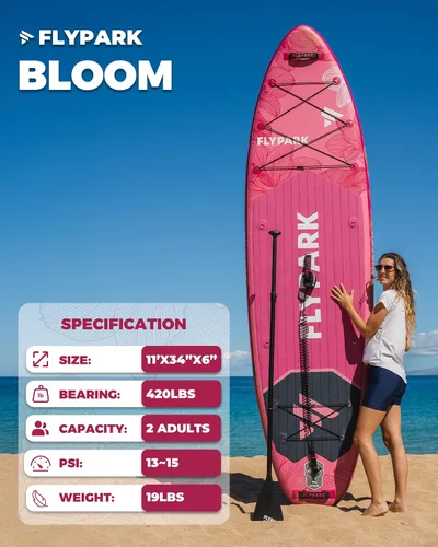 Vista 2 de Flypark 11'x34 Inflatable Paddle Boards, Extra Wide SUP for 420lbs/3Adults, Yoga Stand Up Paddle Board, 110L Backpack, 15 D-Rings, Shoulder Strap