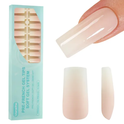 Vista 18 de Vansiho Uñas postizas de gel francés de almendra media, uñas suaves rosadas