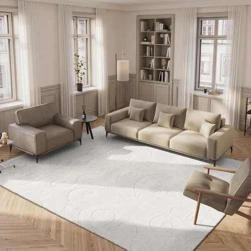 Vista 15 de SAFAVIEH Florida Shag Collection - Alfombra decorativa, 2 x 3 pies, color crema y beige, diseño de volutas, no desprende pelusa y fácil de limpiar