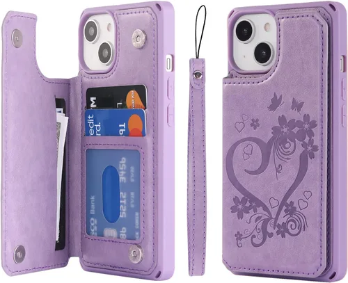 Vista 32 de Cavor para iPhone 14 Plus Funda tipo cartera con tarjetero, Funda tipo cartera para iPhone 14 Plus para mujeres, Doble cierre magnético a prueba