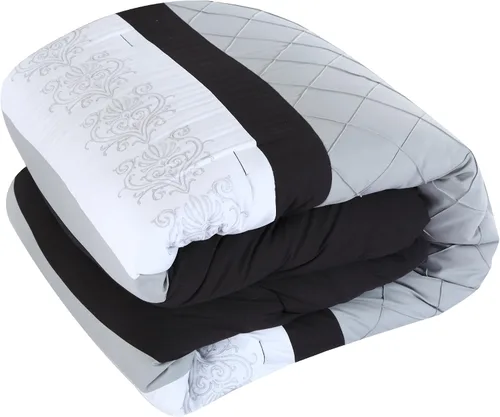 Vista 8 de Chic Home Danielle - Juego de edredón negro en una bolsa, tamaño King (24 piezas), ropa de cama bordada con bloques de color, edredón, sábanas