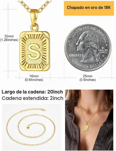 Vista 4 de U7 Initial Necklaces for Women a. Oro