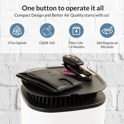 Vista 4 de XP150 - Purificador de aire de encimera con bandeja y parte superior de veteranos con aire de 360 grados, filtración de 3 etapas para hasta 460 pies