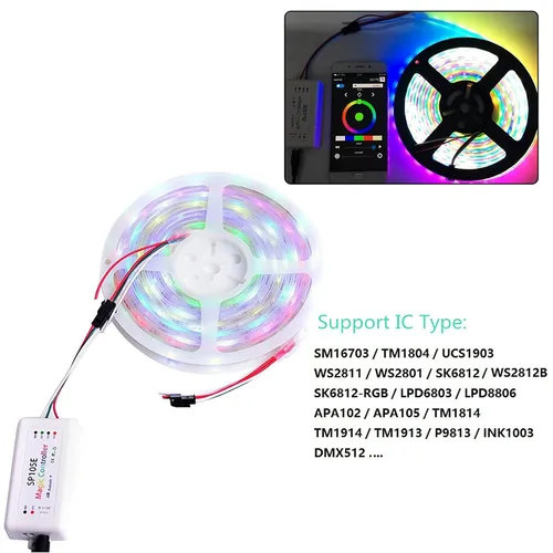 Vista 7 de VIPMOON Controlador Bluetooth inalámbrico SP105E, controlador de luz LED DC5V ~ 24V WS2812B controlador para WS2811 WS2812B SK6812 LED tira pixel