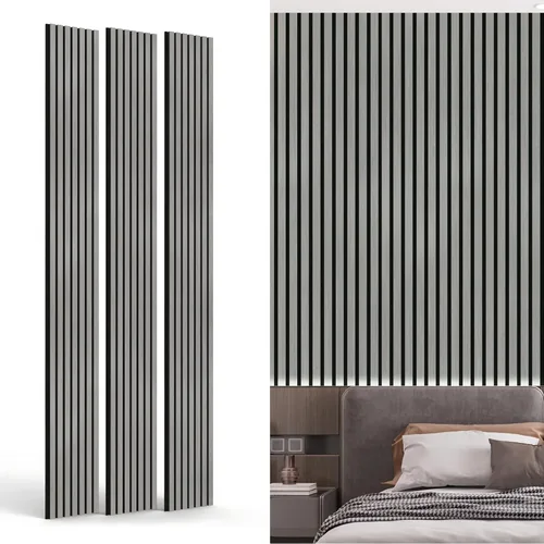 Vista 8 de Paquete de 3 paneles de pared de listones de madera para decoración de pared interior, cancelación de ruido, 94.5 x 11.4 pulgadas, paneles de pared