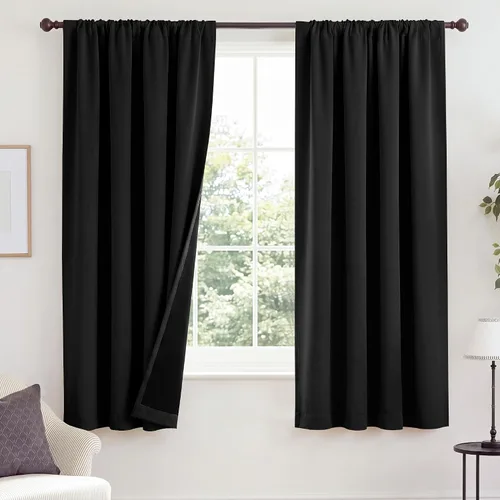Vista 53 de NICETOWN Biscotti Beige 100% Cortinas opacas de 45" de largo para cocina, bolsillo con varilla para sótano completamente opaco, cortinas térmicas