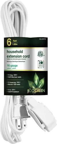 Vista 15 de Go Green Power Inc. Cable de extensión para el hogar de 16/2 de 6 pies con 3 tomas, color marrón, discreto, sin torceduras, cubiertas de seguridad