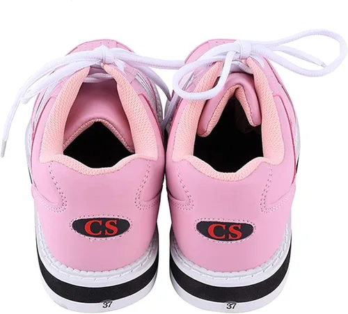 Vista 5 de GEMECI Zapatos de bolos rosados para mujer, zapatos de boliche, zapatos de cuero transpirable, cómodos y transpirables para entrenamiento