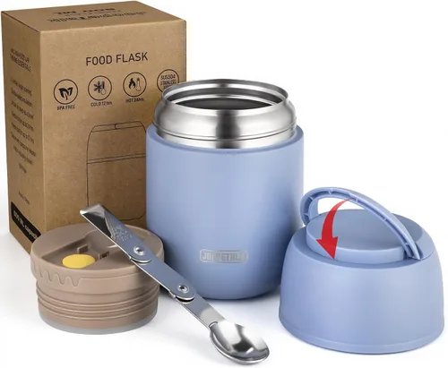 Vista 10 de JOOPETALK Recipientes de almuerzo aislados de 17 onzas, color negro, lonchera térmica de acero inoxidable al vacío con asa y cuchara plegable