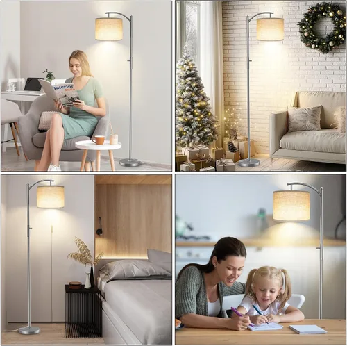 Vista 8 de Lámpara de pie regulable, lámparas de pie de arco para sala de estar, lámpara de pie moderna de atenuación continua con pantalla de lino, lámpara