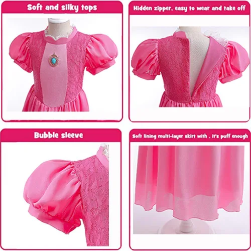 Vista 5 de Disfraz de princesa melocotón para niñas, vestido de princesa melocotón para Halloween, disfraz de cosplay con accesorios