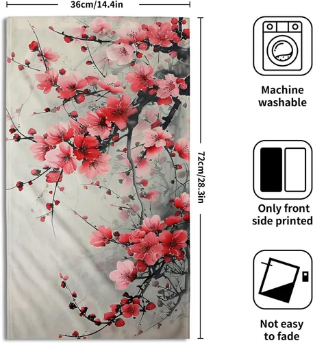 Vista 2 de Giwawa Juego de toallas de mano con diseño de flor de cerezo y flor japonesa, Sakura floral, para interiores y exteriores, juego de toallas de mano
