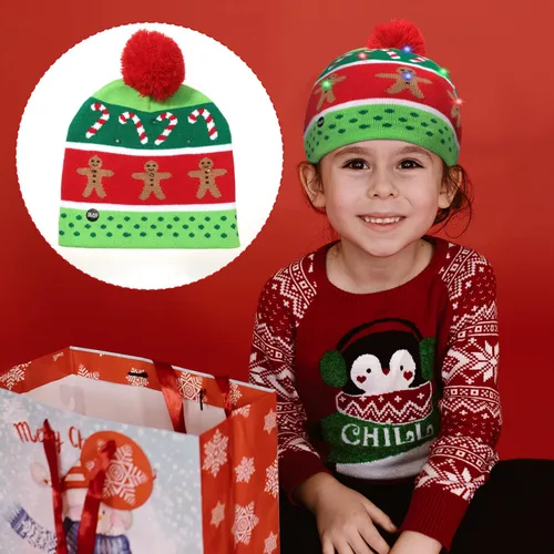 Vista 5 de SATINIOR 4 piezas de luces de Navidad, gorro de punto, gorro de Navidad con luces LED, sombrero de nieve LED, novedoso sombrero de invierno