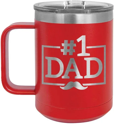 Vista 13 de NUMBER 1 DAD B Blue Taza de café de 15 oz con tapa deslizante Taza de café de viaje aislada Ideas de regalos del día del padre de hijo o hija