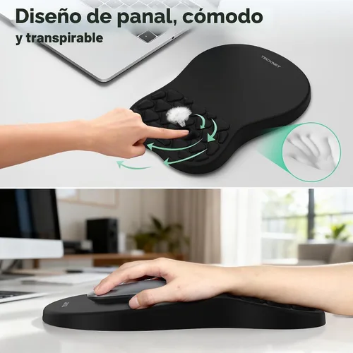 Vista 4 de TECKNET Alfombrilla ergonómica para mouse con reposamuñecas, teclado y alfombrilla de mouse con soporte para muñeca, diseño de masaje que alivia