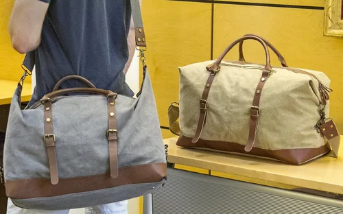 Vista 5 de Sweetbriar Bolsa de lona vintage - Bolsa de viaje clásica de fin de semana, Gris