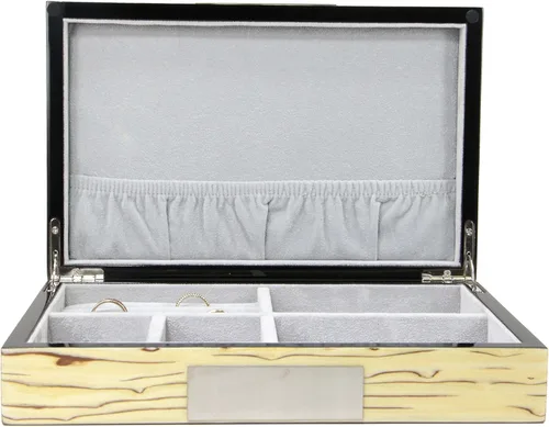 Vista 3 de Exqusite - Estuche para gemelos y anillos de alto brillo, organizador de almacenamiento para hombre, joyero de regalo (burl de hielo)