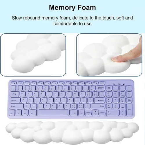 Vista 4 de Cloud - Juego de reposamuñecas para teclado y alfombrilla para mouse con reposamuñecas ergonómico, lindo soporte para reposamuñecas de espuma Blanco