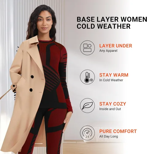 Vista 4 de MEETWEE - Ropa interior térmica para mujer, conjunto de primera capa de compresión para invierno, pantalones largos forrados de forro polar