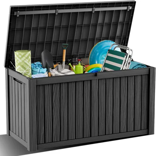 Vista 11 de DRATO Caja de almacenamiento para cubierta de 31 galones, caja de almacenamiento para exteriores para cojines de patio, herramientas de jardín, caja