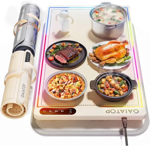 Vista 8 de Gaiatop Tapete de calentamiento para alimentos con salvamanteles y luz, tapetes de calentamiento de alimentos abundantes para encimera, 6 niveles
