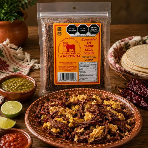 Vista 7 de La Norteñita Machacado Carne Seca Laminada 8.82 oz Jerk Bocadillos de carne con alto contenido de proteínas, auténtico sabor norteño, aperitivos