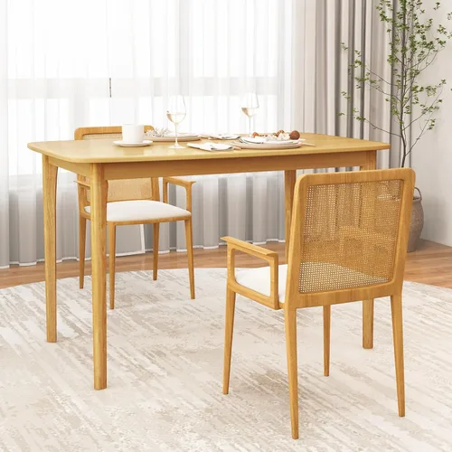 Vista 5 de COSTWAY Mesa de comedor, mesa de cocina rectangular de madera de 48 pulgadas con patas de madera de goma maciza, amplia mesa para cocina, comedor