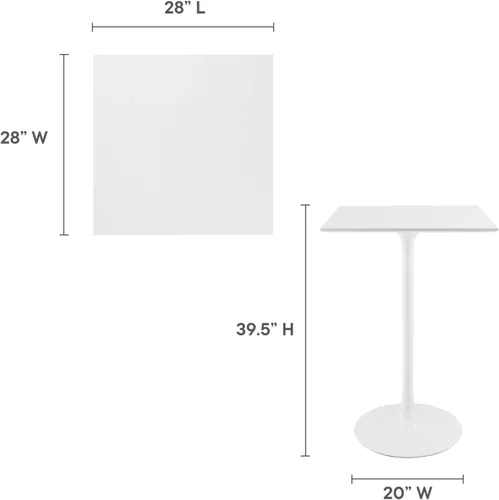 Vista 3 de Modway Lippa - Mesa de bar moderna Mid-Century de 28 pulgadas con parte superior cuadrada y base de pedestal en color blanco