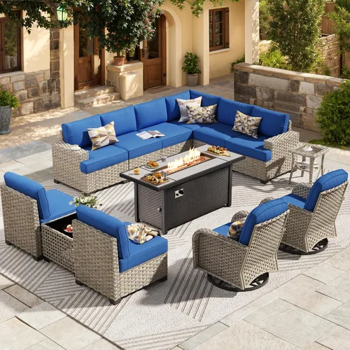 Vista 82 de HOOOWOOO Juego de Muebles Seccionales para Patio al Aire Libre, 6 Piezas Juegos de Conversación de Mimbre Sofá en Forma de L, Sofá Extra Profundo