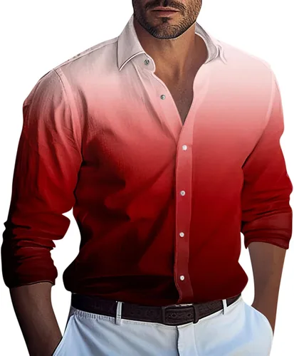 Vista 9 de Ymosrh Camisas de manga larga para hombre, color degradado, con botones, casual, formal, para boda, graduación, tallas M-3XL
