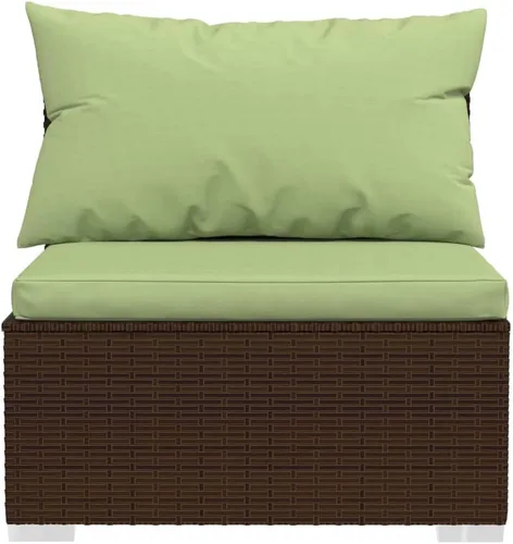 Vista 4 de 3-Seater Outdoor Rattan Sofa with Green Cushions, Brown PE Rattan Modular Design with Steel Frame, Five Back Pillows and Flat Surface for Drinks