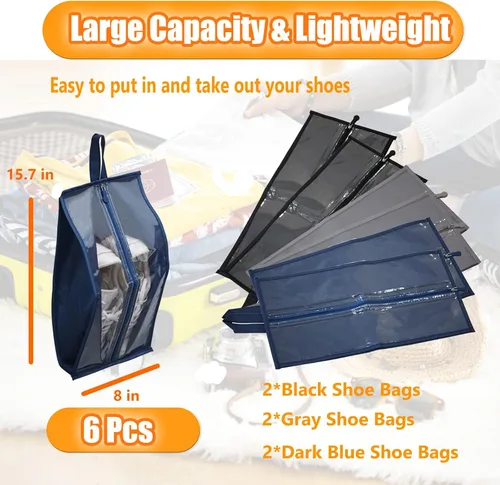 Vista 5 de Li'segarote Bolsas de zapatos para viajes, paquete de 6 bolsas grandes multicolor para zapatos para hombres y mujeres, bolsa organizadora de zapatos