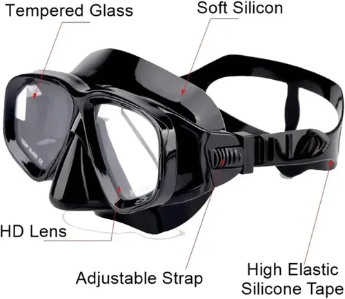 Vista 2 de Máscara de buceo para miopía, grados de miopía para ojos izquierdos y derechos, lente templada, antivaho