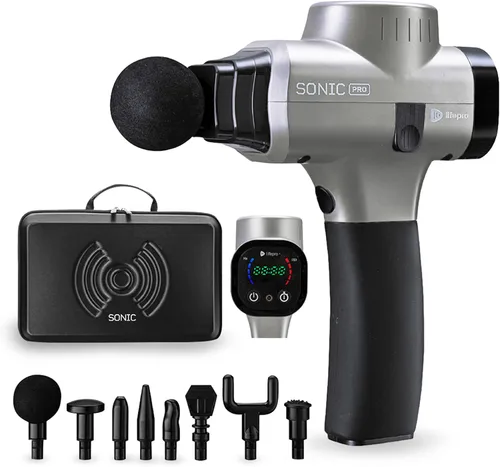Vista 10 de Lifepro SonicPro Pistola de masaje muscular de percusión con calor, 9 cabezales Negro