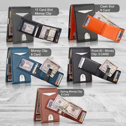 Vista 6 de KONACK Money Clip Wallet for Men Slim TOKYO RFID Blocking Real Leather Front Pocket Bifold Credit Card Holder Men's Wallet Gift Box