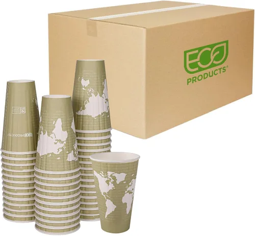 Vista 15 de ECO PRODUCTS Tazas de café desechables aisladas compostables World Art 8 onzas, paquete de 40, vaso de papel caliente renovable de doble pared