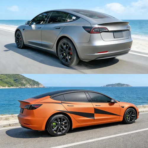 Vista 6 de KAVANIC 4 piezas de tapacubos para Tesla Model 3, cubiertas de rueda de 18 pulgadas, tapa de rueda mate negra con logotipo de estilo arácnido