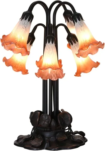 Vista 10 de Bieye L10849 Lámpara de mesa de acento de vidrio soplado con flor de lirio para decoración de sala de estar/dormitorio (1 luz, púrpura)