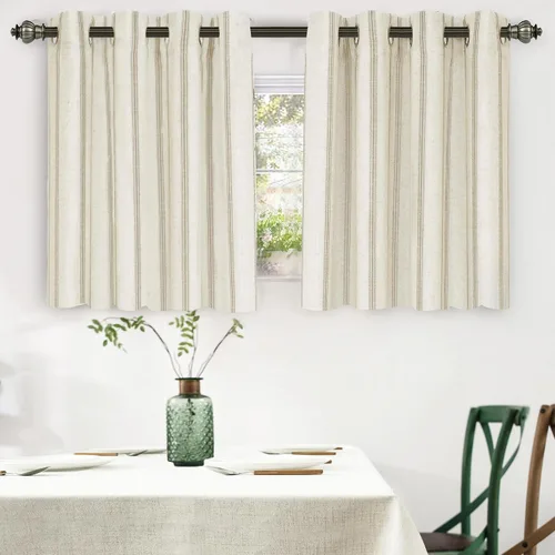 Vista 50 de DriftAway Cortinas opacas de mezcla de lino de granja de 90 pulgadas de largo para dormitorio, cortinas de lino con estampado de rayas verticales